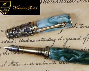 Victorian Fountain Pen - Irish Tide Acrylic - Free Shipping - #FP10118