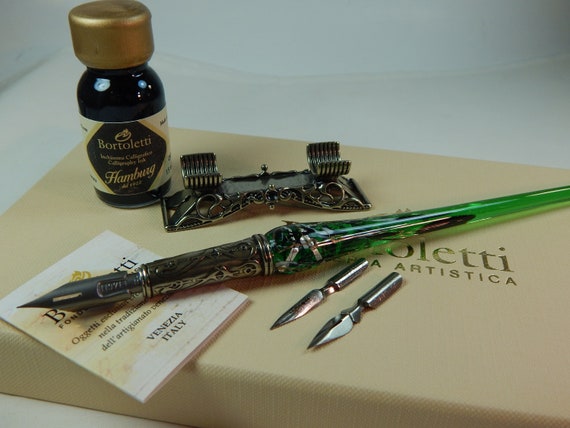 Bortoletti Silver and Glass Murano Dipping Pen With Glass or Metal Nib