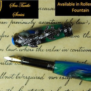 Sea Turtle Pen - Choice between rollerball or fountain -Caribbean Fog- FPRB146