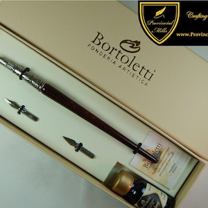Bortoletti Wood Dip Pen with Bronze Nib Holder Set - Includes Ink and 3 Nibs - SET11