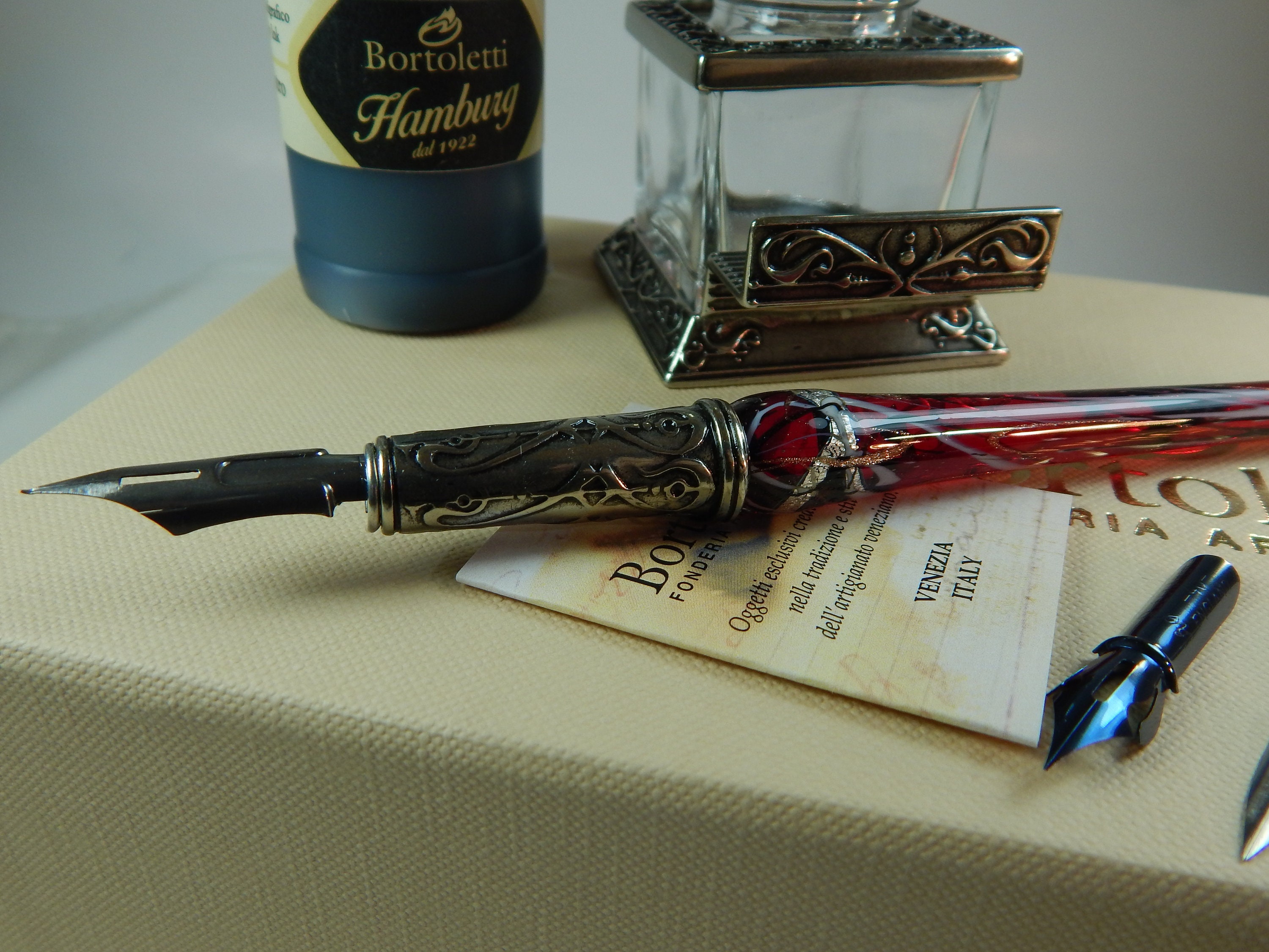 Bortoletti Murano Glass Dip Pen With Bronze Nib Holder Set Etsy