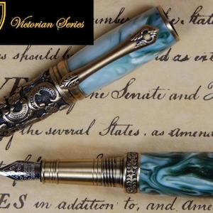 Victorian Fountain Pen - Irish Tide Acrylic - Free Shipping - #FP10118