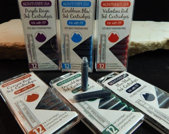 Monteverde Fountain Pen Ink Cartridges - 12 Cartridges Per Pack