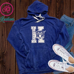 Adult Kentucky Wildcat Royal Blue Sandwash Hoodie, Kentucky Pullover, Kentucky Hooded Sweatshirt, Kentucky Wildcat Clothing, Kentucky Gift