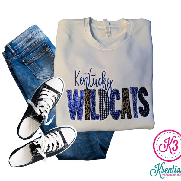 Kentucky Wildcats Crewneck Sweatshirt, Mixed Fabric, Embroidered, Kentucky Pullover, Kentucky Clothing, Apparel, Kentucky Gift