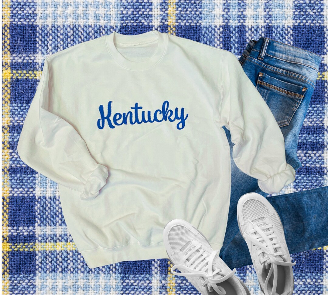 Adult Script Kentucky White Crewneck Sweatshirt, Crewneck Sweatshirt