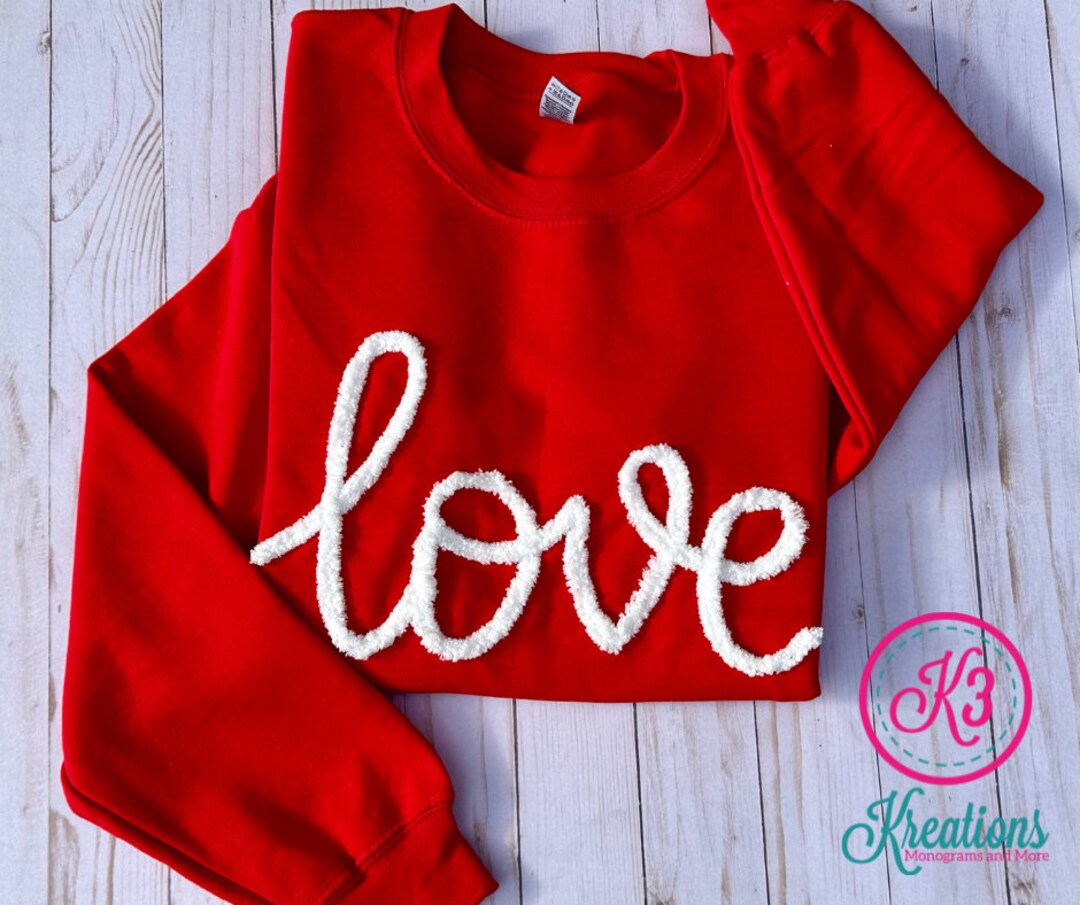 Valentine's Day Love Sweatshirt for Women, Chenille Yarn Sweatshirt
