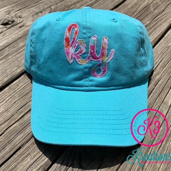 Ky Kentucky Blue Lagoon Ball Cap with Colorful Fabric Applique, Kentucky Ball Cap, Kentucky Hat, Kentucky Gift