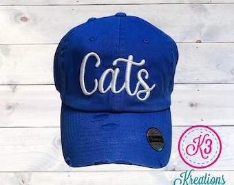 Puff Embroidered Cats Ball Cap, Distressed Kentucky Wildcats Hat