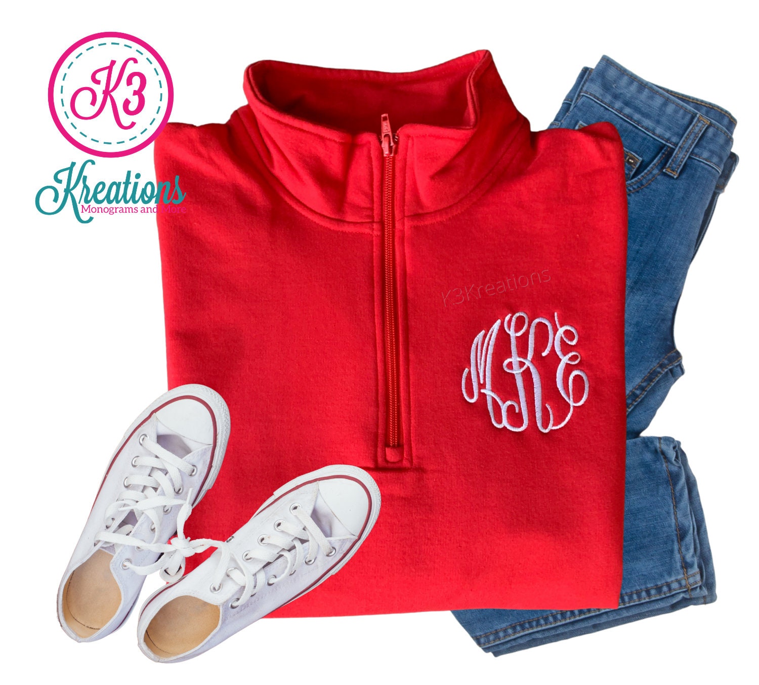 Ladies Monogrammed Red Quarter Zip Valentine's Day Etsy