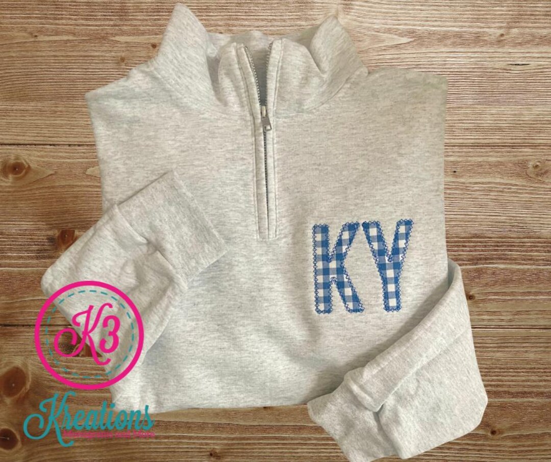 Adult KY Gingham Print Embroidered Quarter-zip Sweatshirt