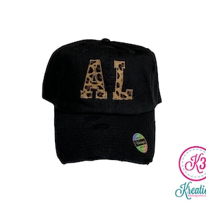Leopard State Embroidered Distressed Cap, State Pride Hat