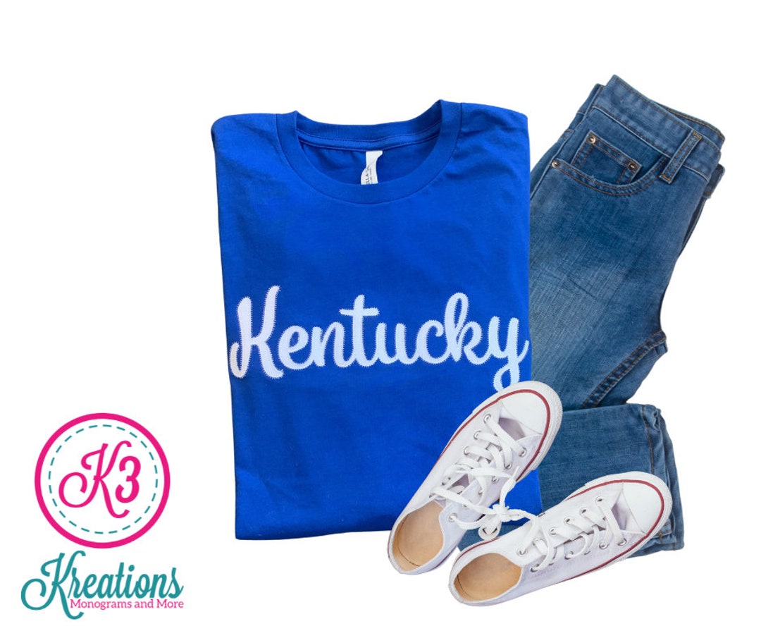 Adult Kentucky Script Embroidered Royal Blue Tee, Kentucky Shirt