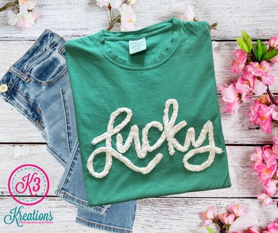 Women's Chenille Yarn Lucky St Patrick's Day Green Short-sleeve T-shirt, St  Patty's Day Shirt, Pigment Dyed Tee, Lucky Tee, Green Shirt 