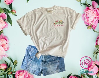 Floral Mama Embroidered Comfort Colors Tee, Mother's Day Gift