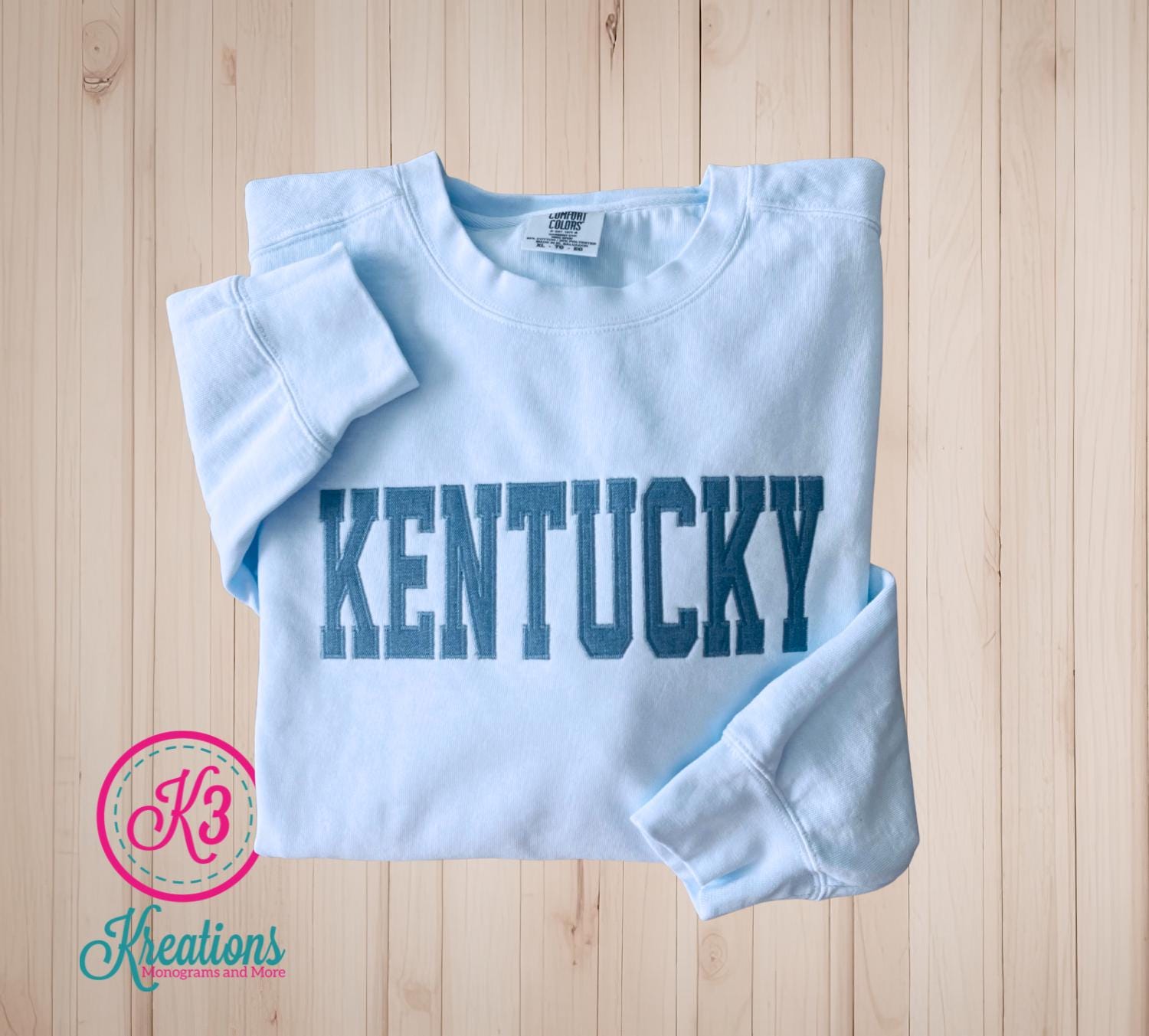 Denim Kentucky Applique Applique Comfort Colors Crewneck Sweatshirt