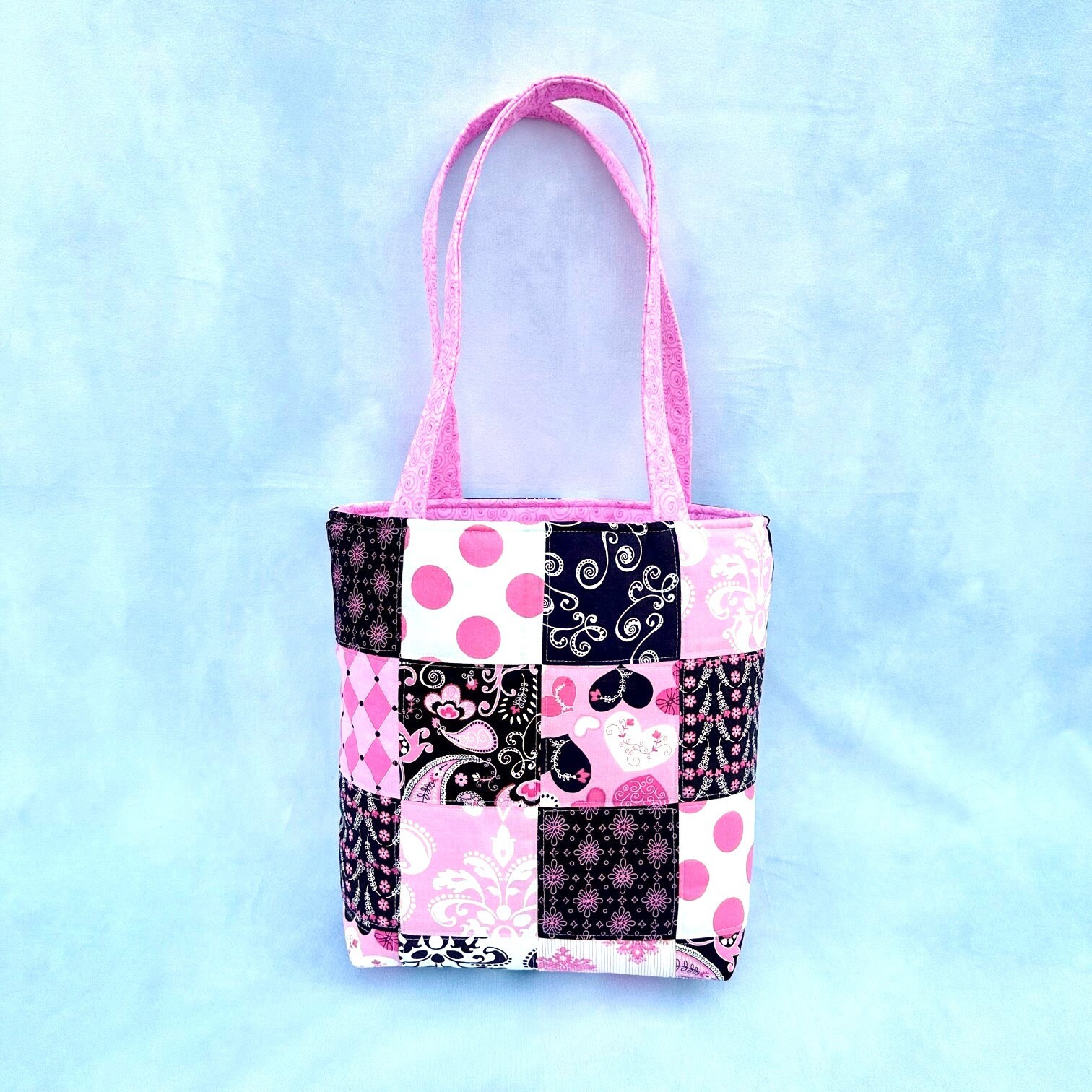 ★TOUT Y EST★ Quilted Tote Bag Pink 5006437668 Quilted White Blue Pink Bow Cherry Floral Checkered Tote Bag