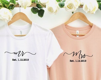 mr and mrs shirts - newlywed shirts - honeymoon shirts - just married shirts - wedding shirts - couples shirts - husband wife shirts