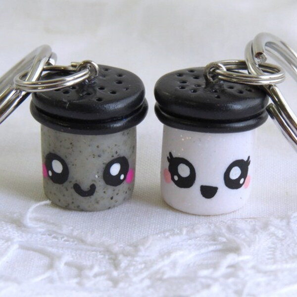 salt and pepper best friend keychains - BFF keychains - Polymer clay bff charms - best friend gifts - kawaii - set of two bff gift ideas