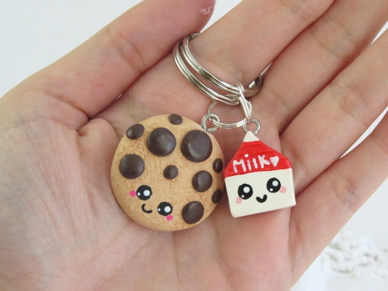 Milk and cookie best friend keychains best friend keychains kawaii charms best friend gift polymer clay bff charms set of two image 1