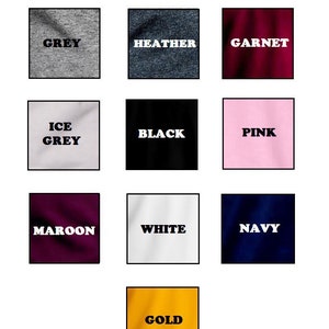 Peut inclure: Nuancier de couleurs montrant 10 couleurs diff&eacute;rentes pour les t-shirts. Les couleurs sont : Gris, Heather, Grenat, Gris glac&eacute;, Noir, Rose, Marron, Blanc, Marine, et Or.