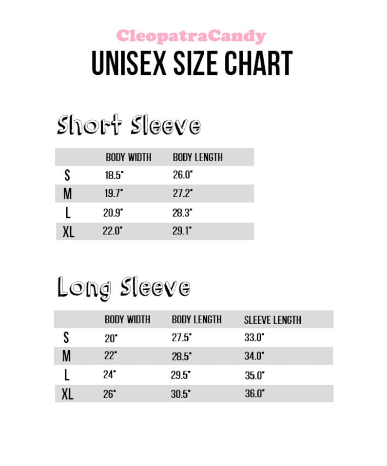 Peut inclure: Tableau des tailles unisexe pour chemises &agrave; manches courtes et longues. Le tableau indique les mesures de largeur et de longueur du corps en pouces pour les tailles S, M, L et XL.