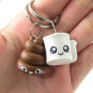 poop and toilet paper Keychains or necklace BFFs jewelry Best Friend Keychains kawaii charms polymer clay bff charms Poop Keychain image 1
