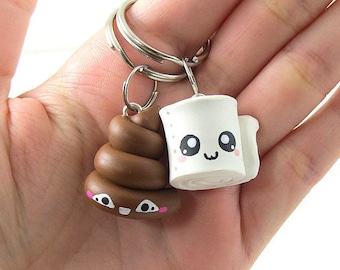 poop and toilet paper Keychains or necklace - BFFs jewelry - Best Friend Keychains - kawaii charms - polymer clay bff charms - Poop Keychain