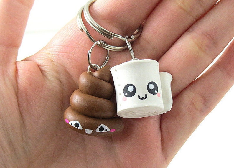 poop and toilet paper Keychains or necklace BFFs jewelry Best Friend Keychains kawaii charms polymer clay bff charms Poop Keychain image 1