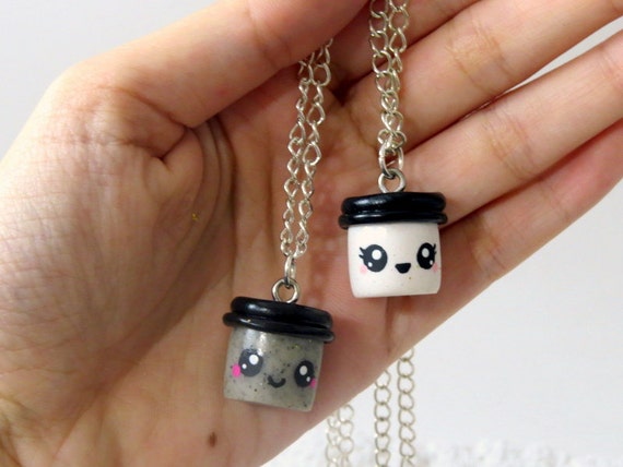 salt and pepper best friend Necklaces BFF necklaces Polymer clay bff charms best friend gifts kawaii set of two bff gift ideas