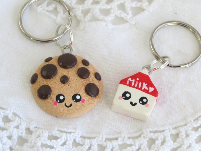 Milk and cookie best friend keychains best friend keychains kawaii charms best friend gift polymer clay bff charms set of two image 2