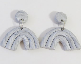 Rainbow earrings, polymer clay earrings, Polymer clay gray arch earrings, Marble dangle earrings.