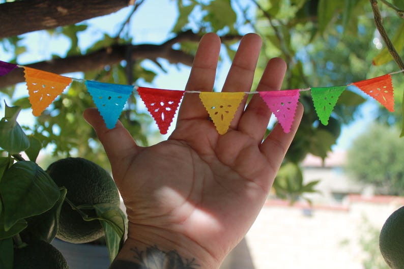 Mexican Papel Picado Banner: Dia de los Muertos Decor, Handmade in Puebla Triangle 8 flags