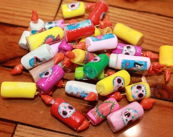Mini Mexican Nicho Candles: Clay Ofrenda Folk Art Decor (Set of 6)