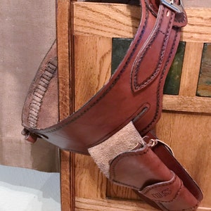 Western style leather holster and belt, custom, hand tooled, hand made, personalized, various options to customize it to fit you