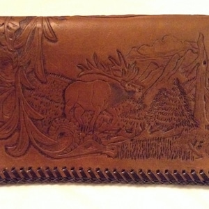 Cuero de alce con herramientas a mano Cartera Roper / soporte para chequera-Made in Montana