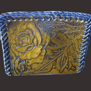 Custom made hand tooled leather ID/credit card bifold with rose design