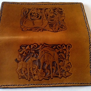 Mano Tooled Long Roper cartera de cuero / soporte de chequera-Hecho en Montana-diseños personalizados-pintado opción-cosidos-atados-caballos