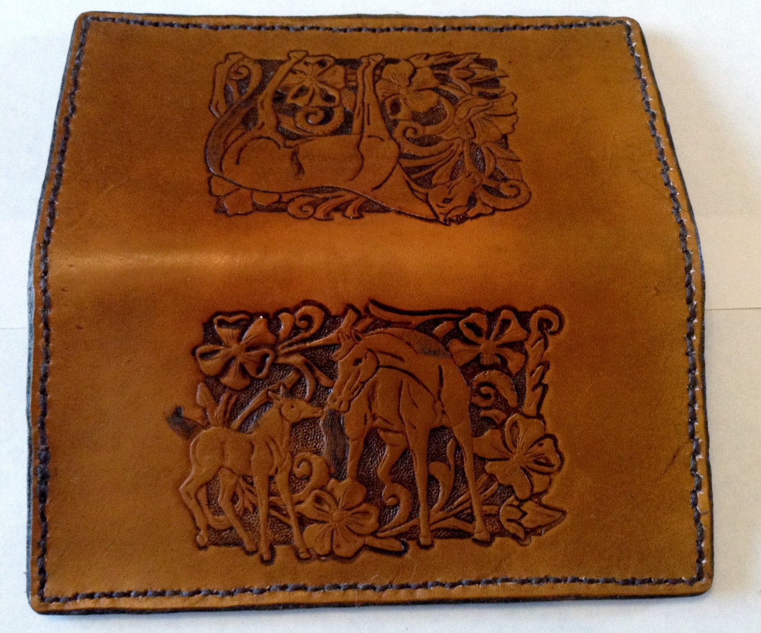 Hand Tooled Long Roper leather wallet/checkbook holder-Made in | Etsy