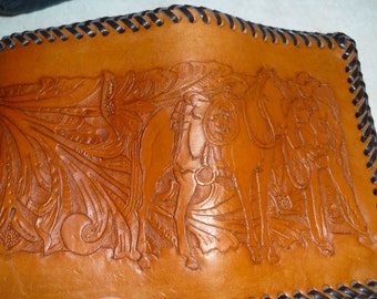 Custom made hand Tooled leather trifold with cowboy and horse design