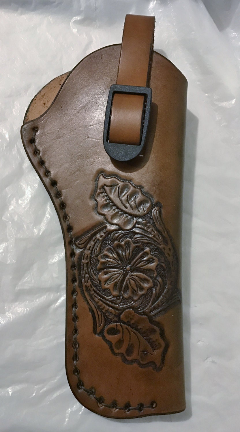 HAND CRAFTED TOOLED LEATHER HOLSTER FITS .38 SPECIAL 2" BARREL AMBIDEXTROUS 
