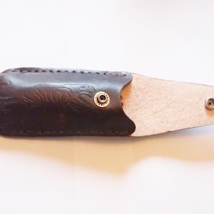 Large leather hand tooled pocket knife sheath(mountain lion)Made in Montana