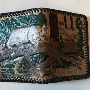 Cartera plegable de cuero pintada a mano hecha a medida con diseño Bobcat (varios diseños, diseños personalizados)Hecho en Montana