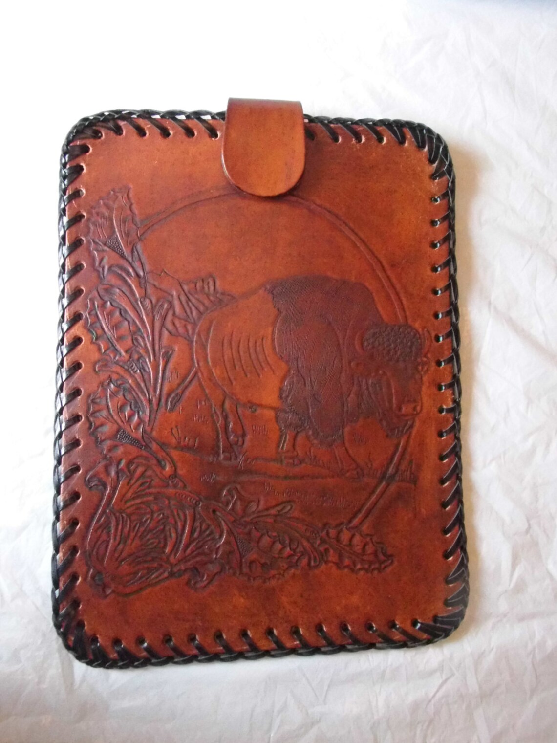 Small Hand Tooled Leather Tablet Case With Buffalo Made in Etsy