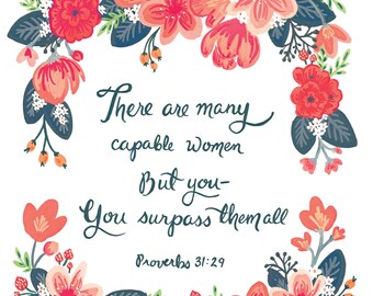 8x10 Scriptural Wall Art Print - Capable Woman - Proverbs 31:29, Proverbs 31, Bible Verse Art, Christian Wall Art Decor, Scripture Art