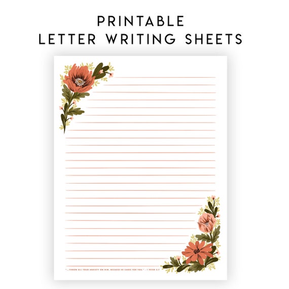 Floral Printable Letter Paper, Line Sheet, Sheet, Floral Printable Letter  Paper, Writing Paper Printable, to Do List, Letter Writing Set 