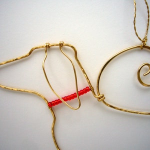 Hammered Brass Wire Dachshund Ornament with Seed Bead Collar