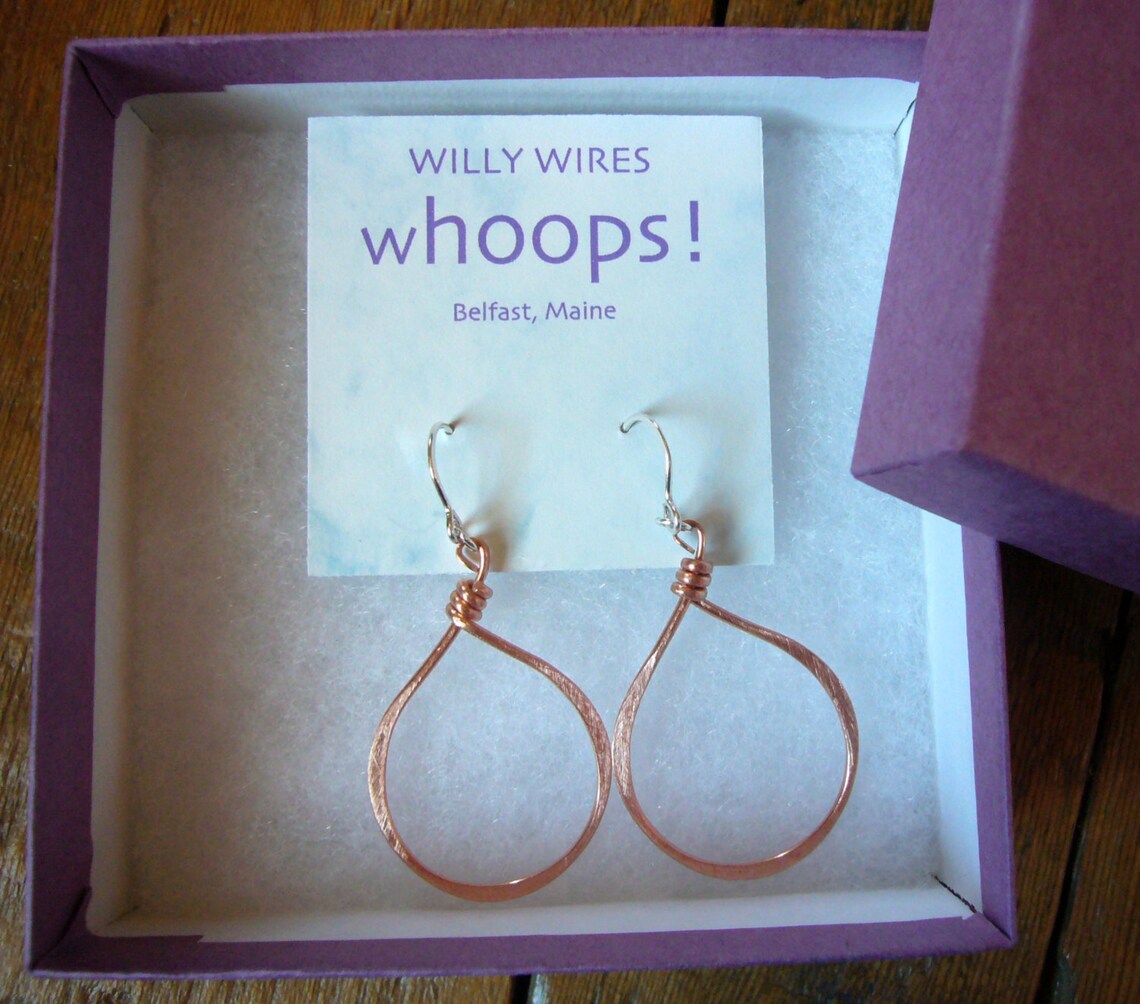 Whoops...copper Earrings, Hammered Copper Wire Twist Earrings With