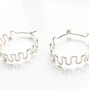 whoops!...small Squiggle hoop earrings, hammered sterling silver.