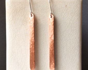 Hammered Copper Bar Earrings, Sterling Silver Wires